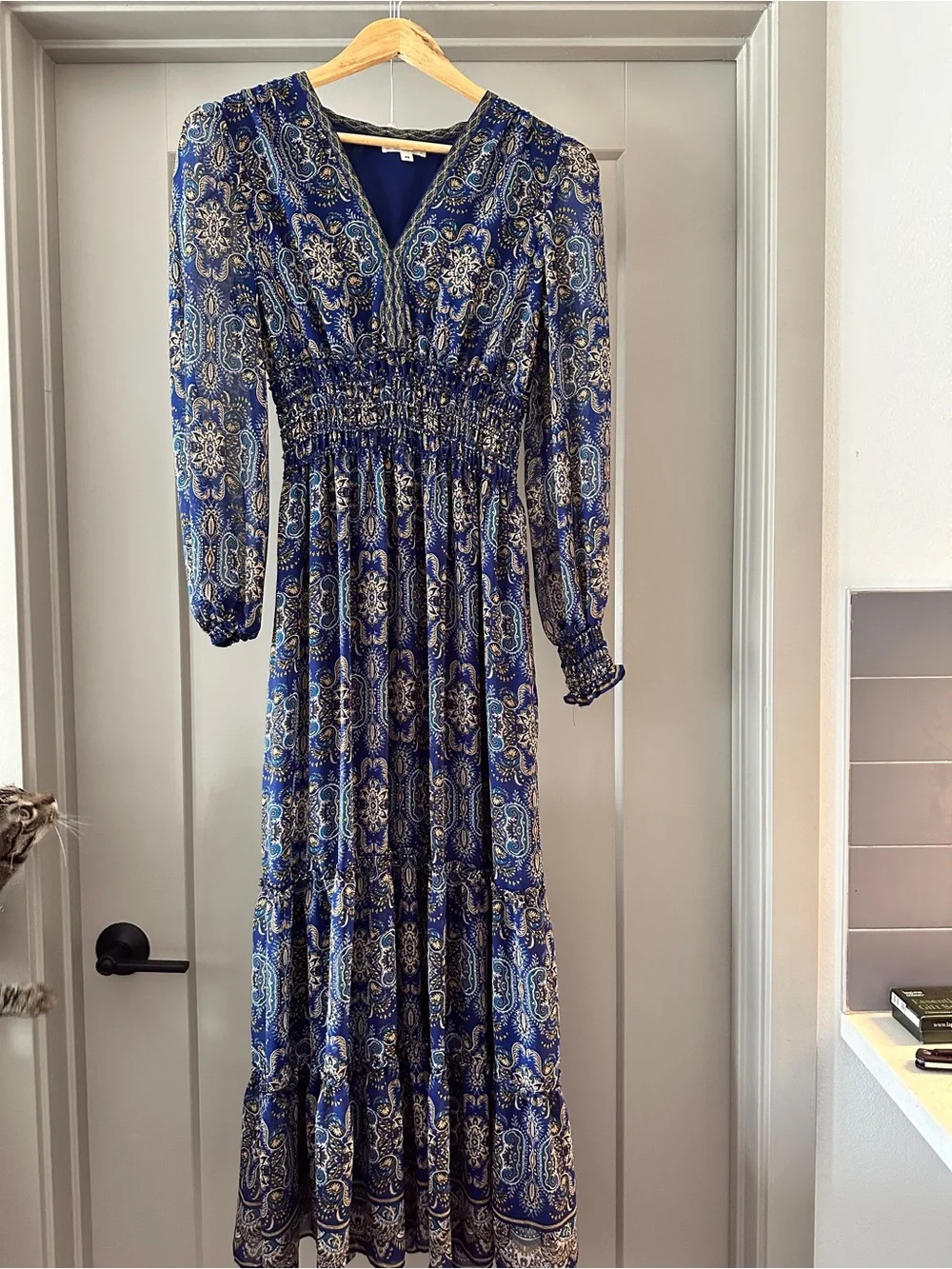 Max Studio Blue Paisley V-Neck Maxi Dress